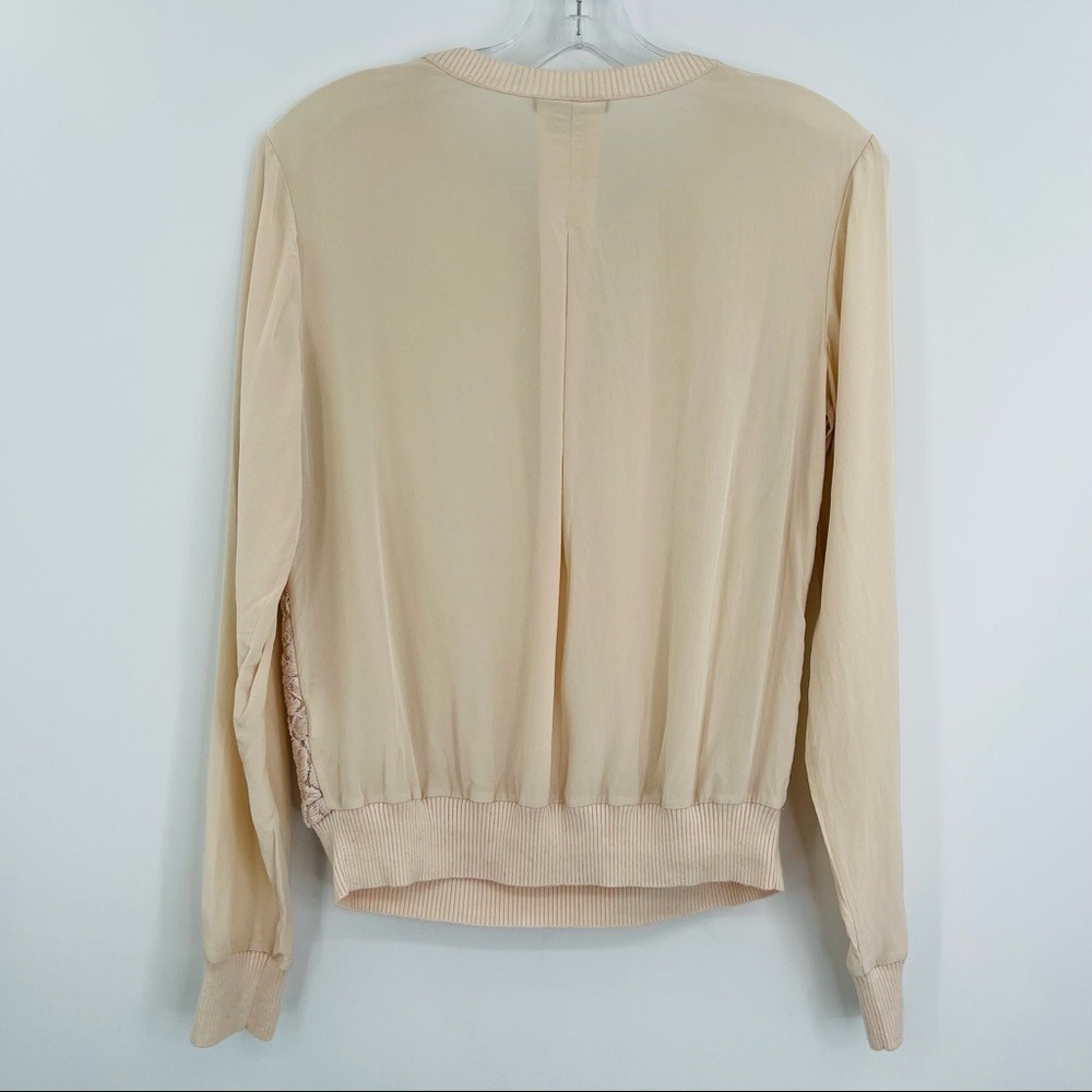 Vince Top Womens XS Blush Lace Overlay Pullover Silk Cashmere‎ Blend Mixed Media - Picture 2 of 9